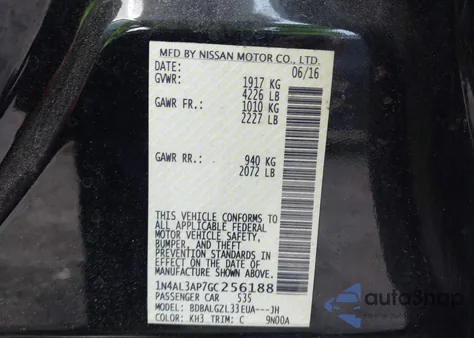 2016 Nissan Altima 2.5 S from USA, damaged, VIN 1N4AL3AP7GC256188